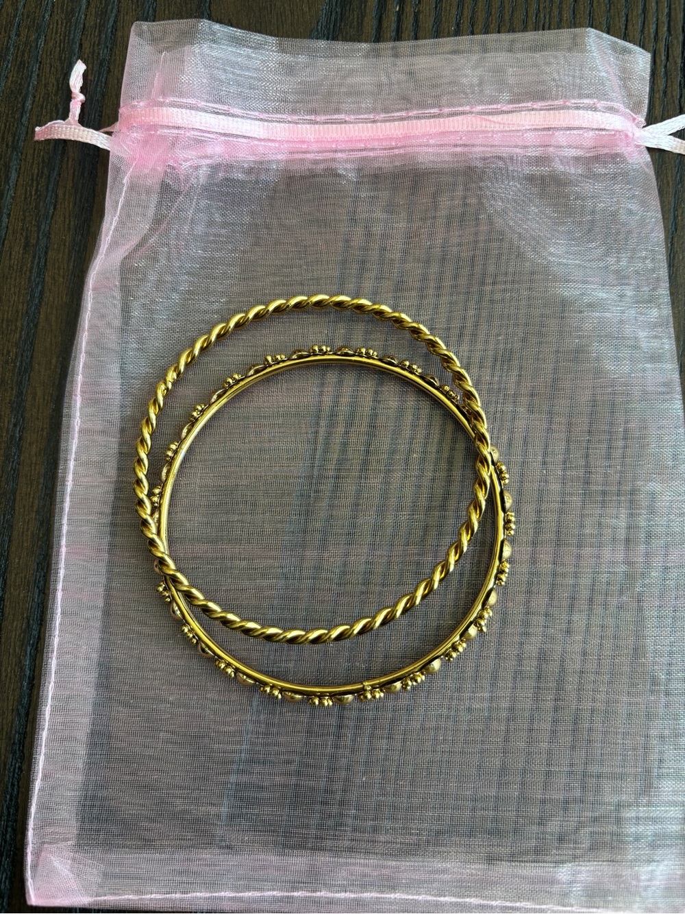 Classic Gold-Tone Twisted & Beaded Bangle Set for Women